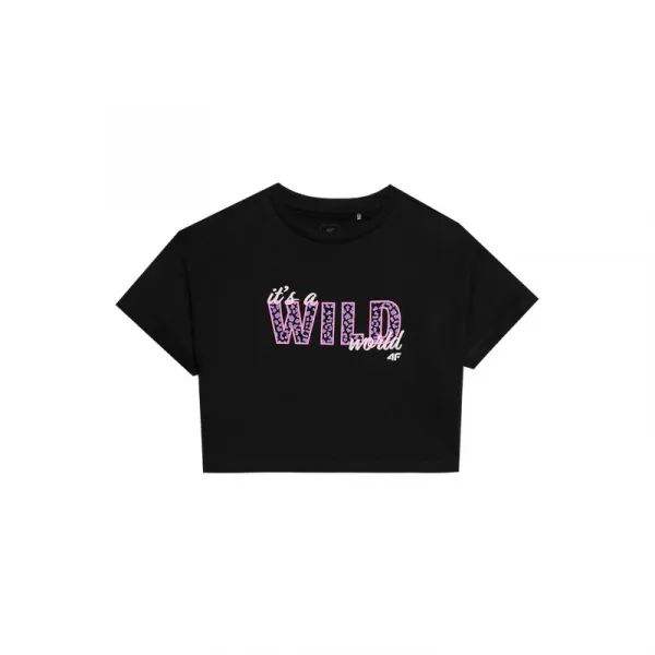 Dievčenské tričko s krátkym rukávom 4F JUNIOR TSHIRT-JWSS24TTSHF1144-20S-DEEP BLACK