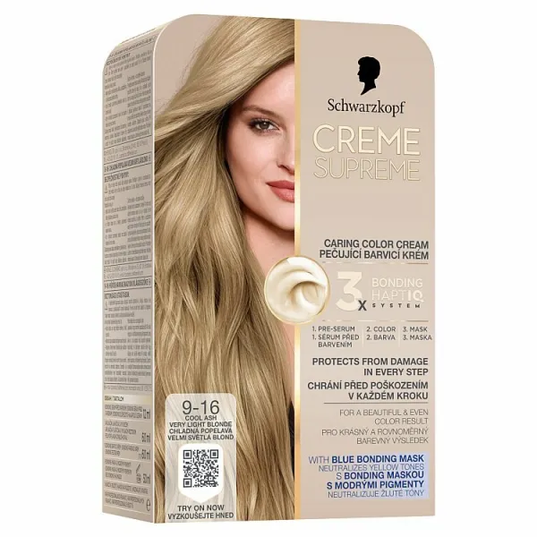 Schwarzkopf Creme Supreme permanentná farba na vlasy odtieň 9-16 Chladná popolavá veľmi svetlá blond 60 ml