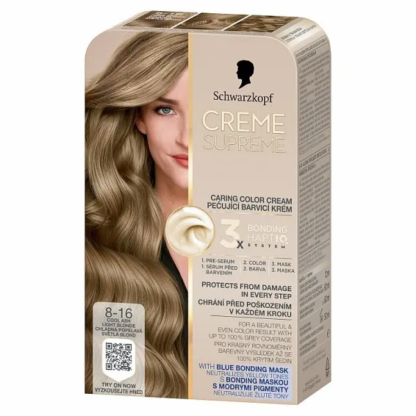 Schwarzkopf Creme Supreme permanentná farba na vlasy odtieň 8-16 Chladná popolavá svetlá blond 60 ml