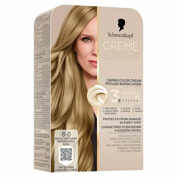 Schwarzkopf Creme Supreme permanentná farba na vlasy odtieň 8-0 Prirodzená svetlá blond 60 ml