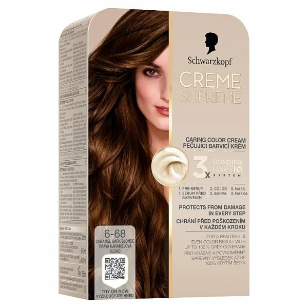Schwarzkopf Creme Supreme permanentná farba na vlasy odtieň 6-68 Tmavá karamelová blond 60 ml
