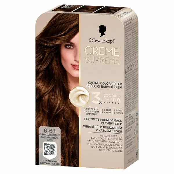 Schwarzkopf Creme Supreme permanentná farba na vlasy odtieň 6-68 Tmavá karamelová blond 60 ml