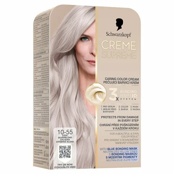 Schwarzkopf Creme Supreme permanentná farba na vlasy odtieň 10-55 Chladná striebristá blond 60 ml