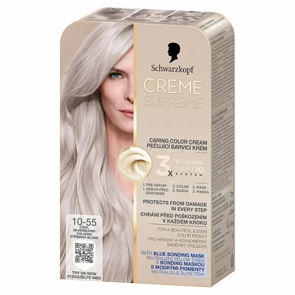 Schwarzkopf Creme Supreme permanentná farba na vlasy odtieň 10-55 Chladná striebristá blond 60 ml