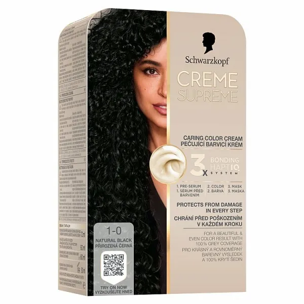 Schwarzkopf Creme Supreme permanentná farba na vlasy odtieň 1-0 Prirodzená čierna 60 ml