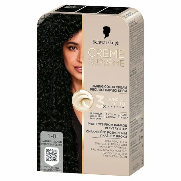Schwarzkopf Creme Supreme permanentná farba na vlasy odtieň 1-0 Prirodzená čierna 60 ml