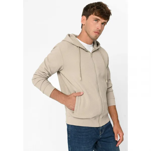 Pánska mikina so zipsom VOLCANO B-LERMO-102-BEIGE