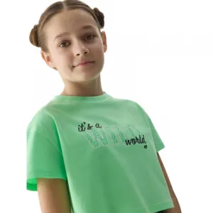 Dievčenské tričko s krátkym rukávom 4F JUNIOR TSHIRT-4FJWSS24TTSHF1144-42N-LIGHT GREEN NEON
