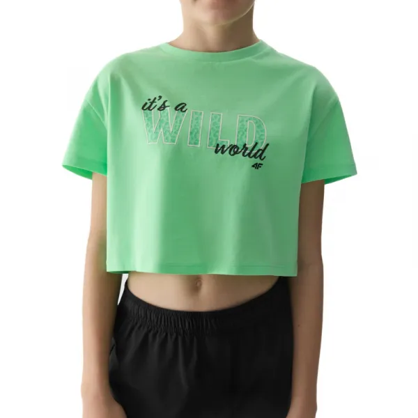 Dievčenské tričko s krátkym rukávom 4F JUNIOR TSHIRT-4FJWSS24TTSHF1144-42N-LIGHT GREEN NEON