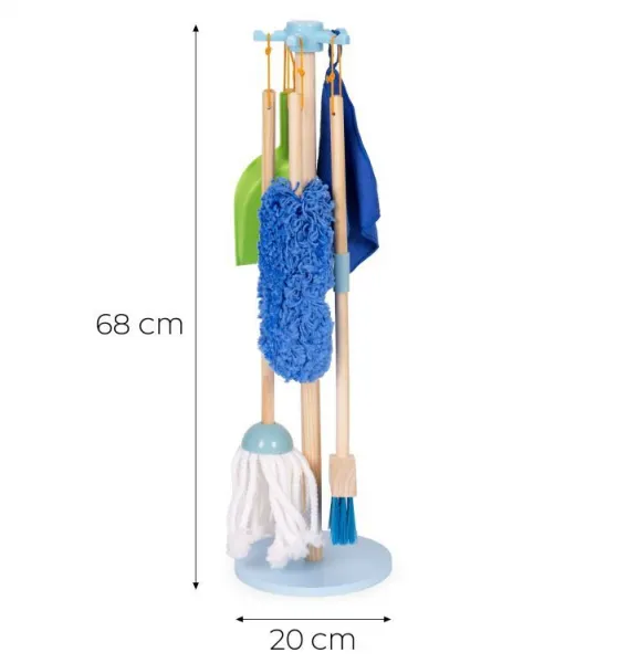 ECOTOYS Dřevěná úklidová sada pro děti CLEAN modrá