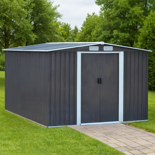 Plechový záhradný domček na náradie, sivá/biela, 2,6x3,1m, HAMAL TYP 3