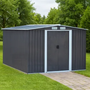Plechový záhradný domček na náradie, sivá/biela, 2,6x3,1m, HAMAL TYP 3
