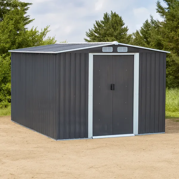 Plechový záhradný domček na náradie, sivá/biela, 2,6x3,1m, HAMAL TYP 3