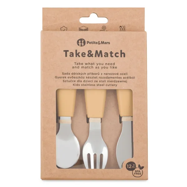 PETITE&MARS Sada príborov s nerezovej ocele Take&Match Intense Ochre 12m+