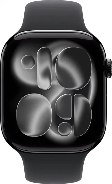 Apple Watch Series 11 GPS + Cellular 46mm Jet Black Aluminium Case with Black Sport Band - S/M, MFC24WF/A