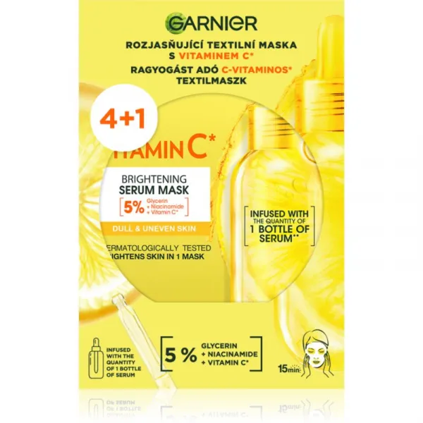 Garnier Textil Masks Brightening Pack rozjasňujúca plátienková maska s vitamínom C