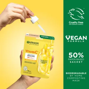 Garnier Textil Masks Brightening Pack rozjasňujúca plátienková maska s vitamínom C