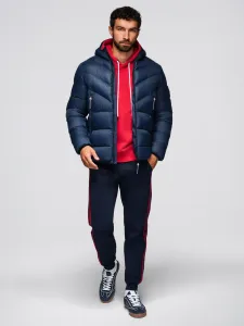 Ombre Modern men's quilted jacket of combined materials - navy blue