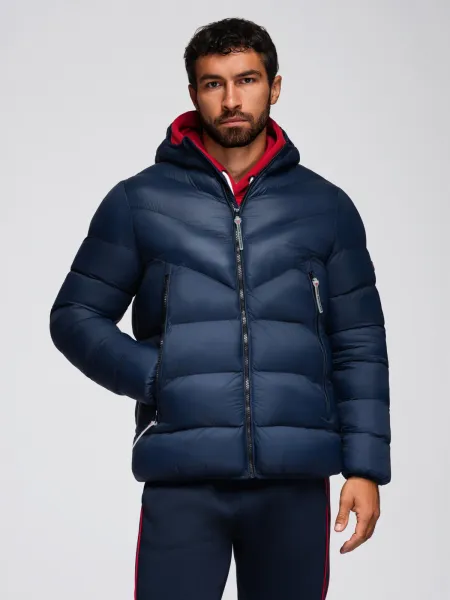 Ombre Modern men's quilted jacket of combined materials - navy blue