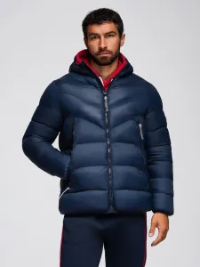 Ombre Modern men's quilted jacket of combined materials - navy blue