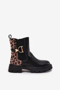 Boto Zateplené Členkové Čižmy Ženy S Zlatým Detaily Leopard Čierne Priscilla