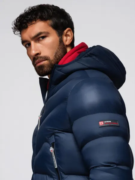 Ombre Modern men's quilted jacket of combined materials - navy blue