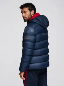 Ombre Modern men's quilted jacket of combined materials - navy blue