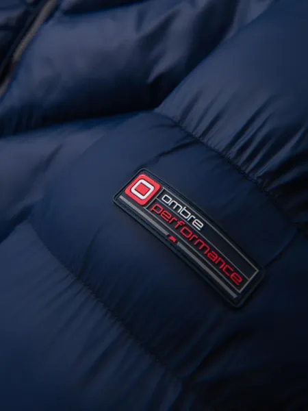 Ombre Modern men's quilted jacket of combined materials - navy blue