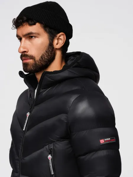 Ombre Modern quilted men's jacket of combined materials - black