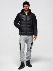 Ombre Modern quilted men's jacket of combined materials - black