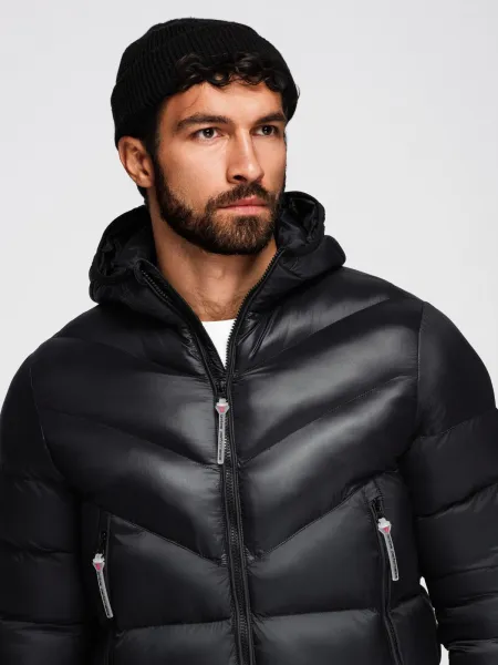 Ombre Modern quilted men's jacket of combined materials - black