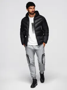 Ombre Modern quilted men's jacket of combined materials - black