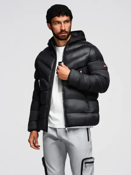 Ombre Modern quilted men's jacket of combined materials - black