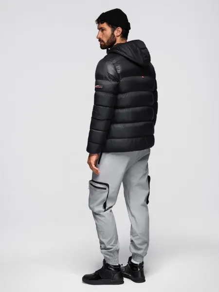 Ombre Modern quilted men's jacket of combined materials - black