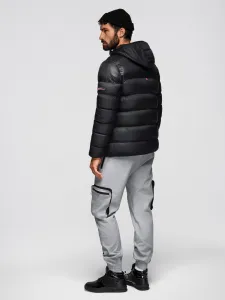 Ombre Modern quilted men's jacket of combined materials - black