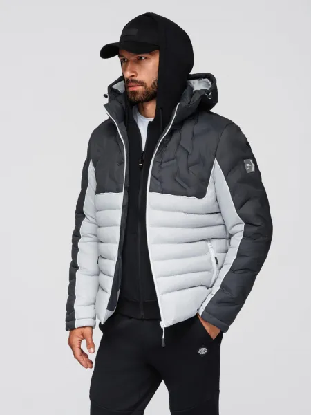 Pánska bunda s kapucňou OMBRE Jacket OM-JALP-0206 V-3 dark gray gray