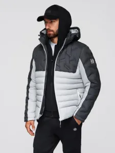Pánska bunda s kapucňou OMBRE Jacket OM-JALP-0206 V-3 dark gray gray