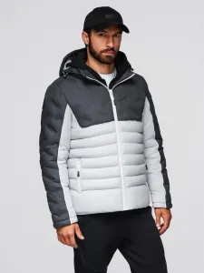 Pánska bunda s kapucňou OMBRE Jacket OM-JALP-0206 V-3 dark gray gray