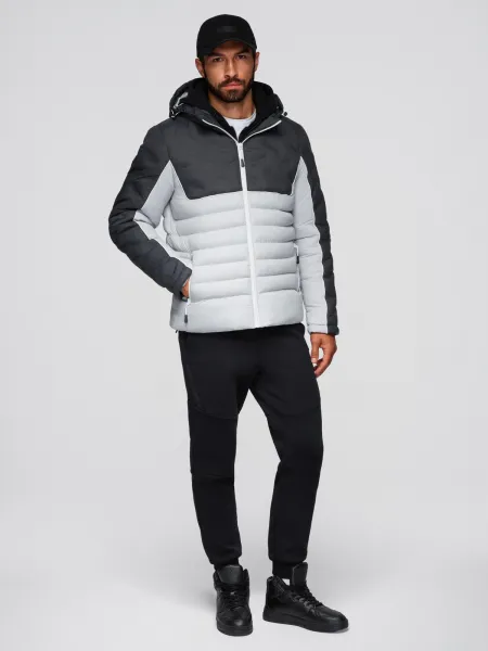 Pánska bunda s kapucňou OMBRE Jacket OM-JALP-0206 V-3 dark gray gray
