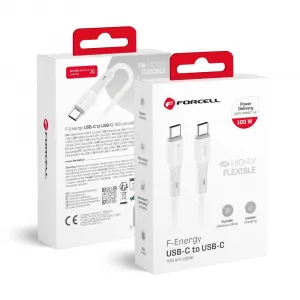 Forcell F-Energy kábel USB-C - USB-C, QC4.0, PD, 5A, 100W, 1 m, biely