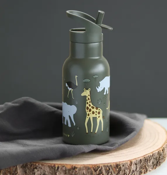 A Little Lovely Company - antikorová fľaša na pitie, 350 ml - zvieratá zo savany