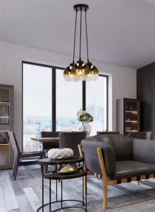 Závesná lampa Nubia čierna 3x60W E27 zlaté tienidlo