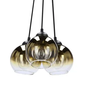 Závesná lampa Nubia čierna 3x60W E27 zlaté tienidlo