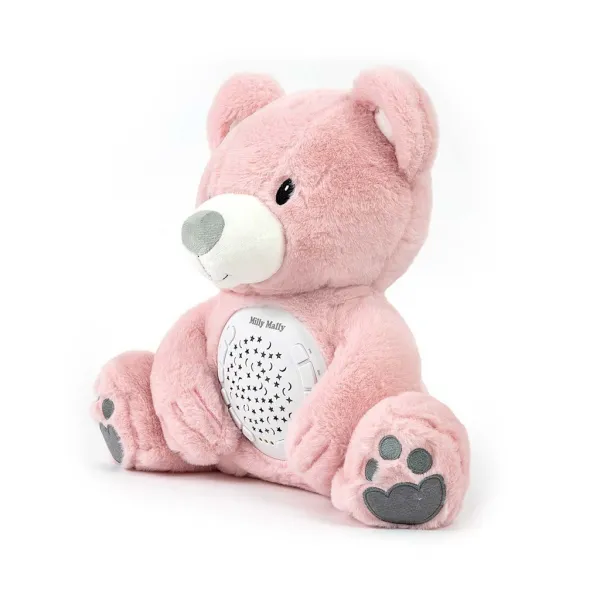 Plyšový zaspávačik medvedík s projektorom Milly Mally Bear pink