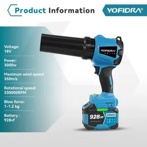 OneVan / Yofidra Extrémne výkonný Akumulátorový fúkač 2 v 1 Turbo Fúkač lístiaOneVan / Yofidra, maximálna rýchlosť vetra až 350 m/s. 2 x výkonné batérie 928Vf , dlhá výdrž . Vhodný pre batérie Makita 18V