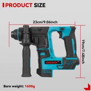 ONEVAN 2500W Bezuhlíková akumulátorová príklepová SDS vŕtačka vhodná pre batérie Makita 18V. 2 x batéria + kufor, doplnky