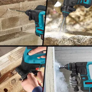 ONEVAN 2500W Bezuhlíková akumulátorová príklepová SDS vŕtačka vhodná pre batérie Makita 18V. 2 x batéria + kufor, doplnky
