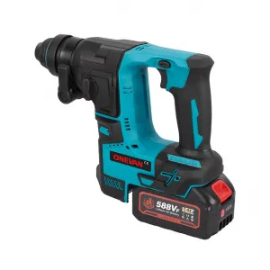 ONEVAN 2500W Bezuhlíková akumulátorová príklepová SDS vŕtačka vhodná pre batérie Makita 18V. 2 x batéria + kufor, doplnky