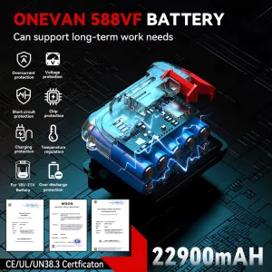 ONEVAN 2500W Bezuhlíková akumulátorová príklepová SDS vŕtačka vhodná pre batérie Makita 18V. 2 x batéria + kufor, doplnky