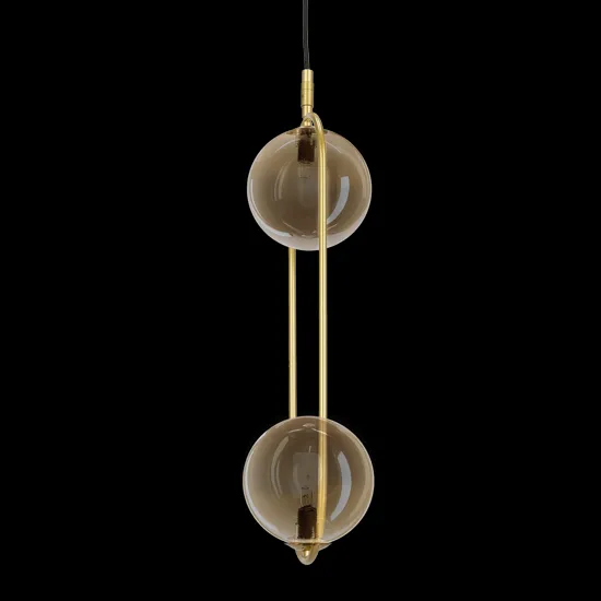 Závesná lampa CORDEL vintage - zlatá mosadz s jantárovými guľôčkovými tienidlami - elegantné osvetlenie obývačky 2x G9 LED